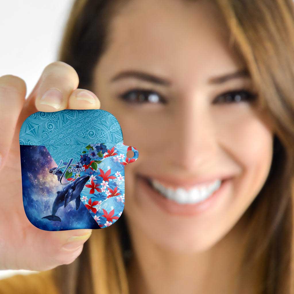 Hawaii Aloha Whales AirPods Case Hibiscus and Whales with Polynesian Pattern LT03 Blue - Polynesian Pride
