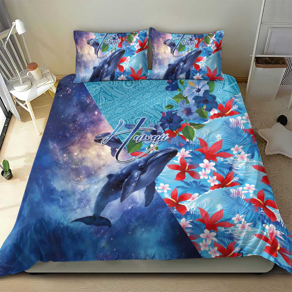 Hawaii Aloha Whales Bedding Set Hibiscus and Whales with Polynesian Pattern - Polynesian Pride