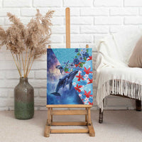 Hawaii Aloha Whales Canvas Wall Art Hibiscus and Whales with Polynesian Pattern - Polynesian Pride