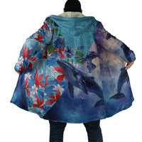 Hawaii Aloha Whales Cloak Hibiscus and Whales with Polynesian Pattern LT03 - Polynesian Pride