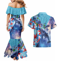 Hawaii Aloha Whales Couples Matching Mermaid Dress and Hawaiian Shirt Hibiscus and Whales with Polynesian Pattern LT03 - Polynesian Pride