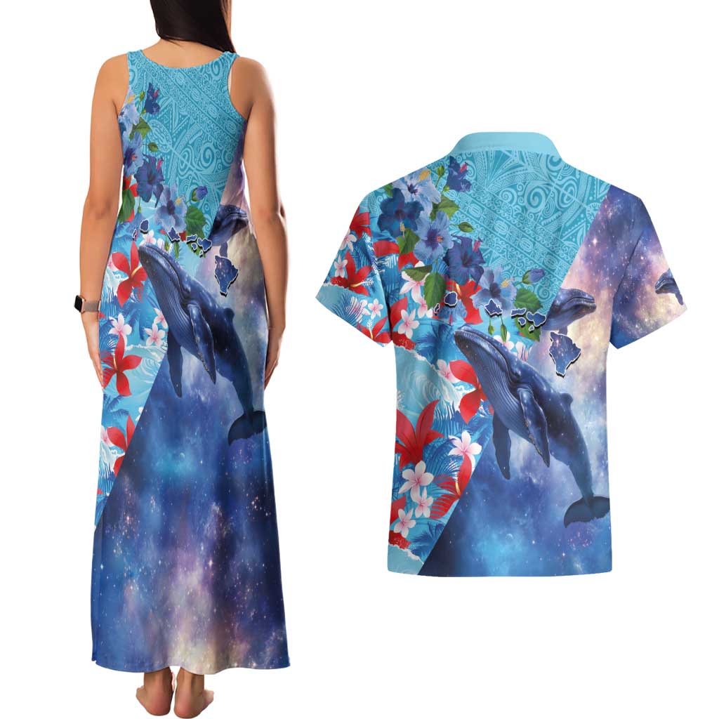 Hawaii Aloha Whales Couples Matching Tank Maxi Dress and Hawaiian Shirt Hibiscus and Whales with Polynesian Pattern LT03 - Polynesian Pride
