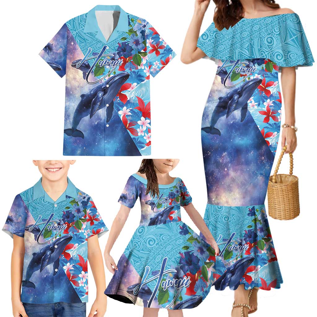 Hawaii Aloha Whales Family Matching Mermaid Dress and Hawaiian Shirt Hibiscus and Whales with Polynesian Pattern LT03 - Polynesian Pride