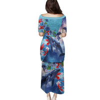 Hawaii Aloha Whales Family Matching Puletasi and Hawaiian Shirt Hibiscus and Whales with Polynesian Pattern LT03 - Polynesian Pride