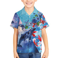 Hawaii Aloha Whales Family Matching Puletasi and Hawaiian Shirt Hibiscus and Whales with Polynesian Pattern LT03 Son's Shirt Blue - Polynesian Pride