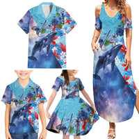 Hawaii Aloha Whales Family Matching Summer Maxi Dress and Hawaiian Shirt Hibiscus and Whales with Polynesian Pattern LT03 - Polynesian Pride