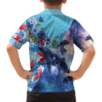 Hawaii Aloha Whales Family Matching Tank Maxi Dress and Hawaiian Shirt Hibiscus and Whales with Polynesian Pattern LT03 - Polynesian Pride