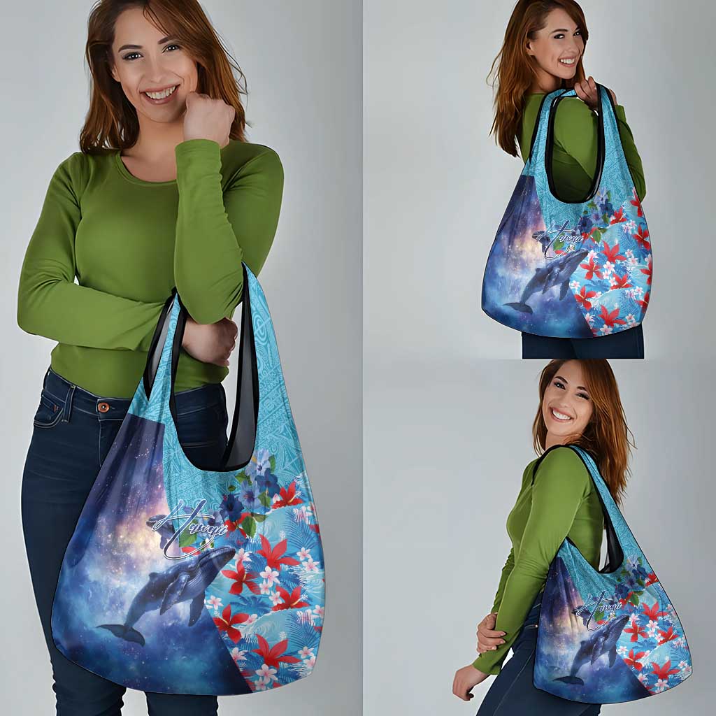 Hawaii Aloha Whales Grocery Bag Hibiscus and Whales with Polynesian Pattern - Polynesian Pride