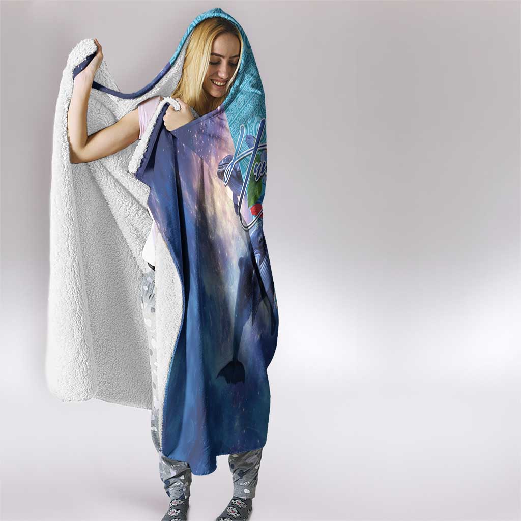 Hawaii Aloha Whales Hooded Blanket Hibiscus and Whales with Polynesian Pattern - Polynesian Pride