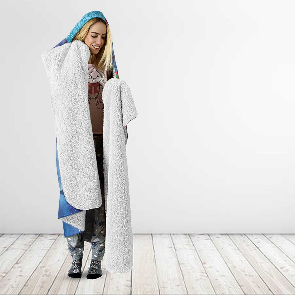 Hawaii Aloha Whales Hooded Blanket Hibiscus and Whales with Polynesian Pattern - Polynesian Pride