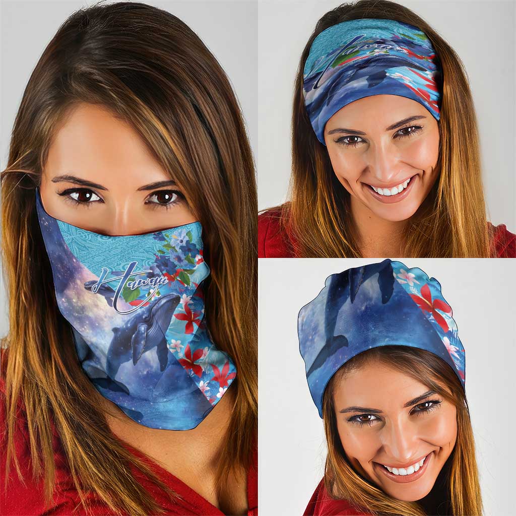 Hawaii Aloha Whales Neck Gaiter Hibiscus and Whales with Polynesian Pattern - Polynesian Pride