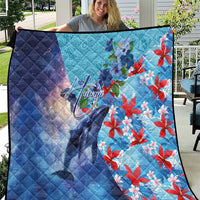 Hawaii Aloha Whales Quilt Hibiscus and Whales with Polynesian Pattern LT03 Blue - Polynesian Pride