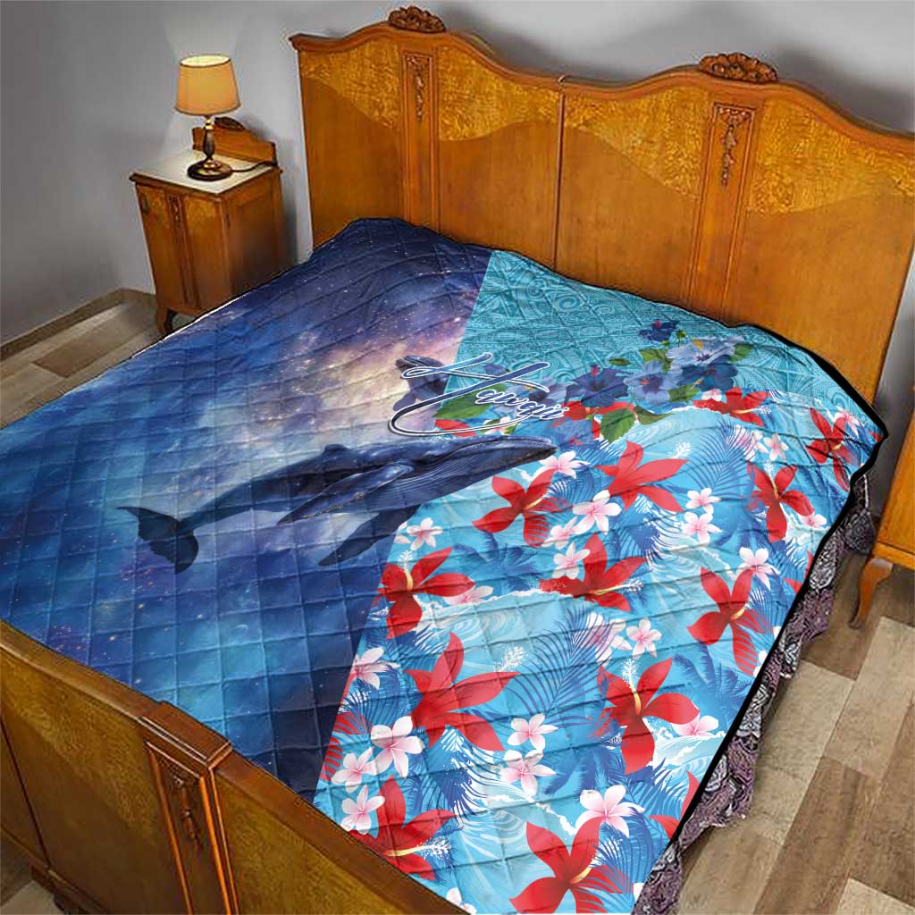 Hawaii Aloha Whales Quilt Hibiscus and Whales with Polynesian Pattern LT03 - Polynesian Pride
