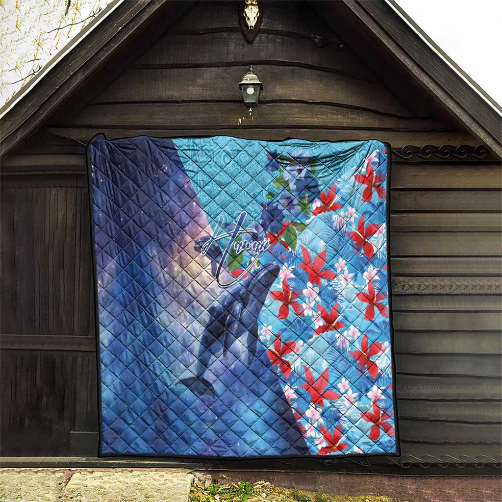 Hawaii Aloha Whales Quilt Hibiscus and Whales with Polynesian Pattern LT03 - Polynesian Pride