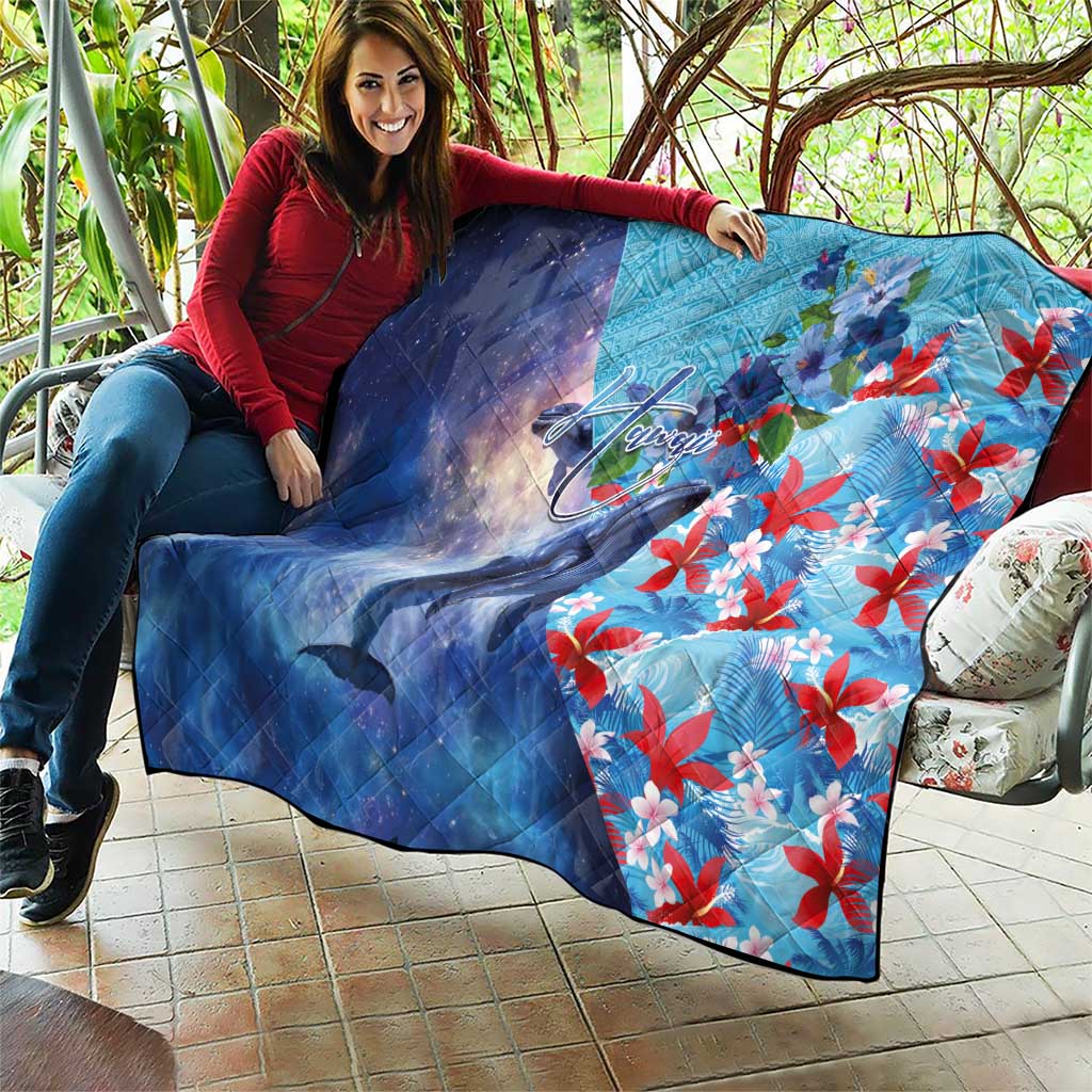 Hawaii Aloha Whales Quilt Hibiscus and Whales with Polynesian Pattern LT03 - Polynesian Pride