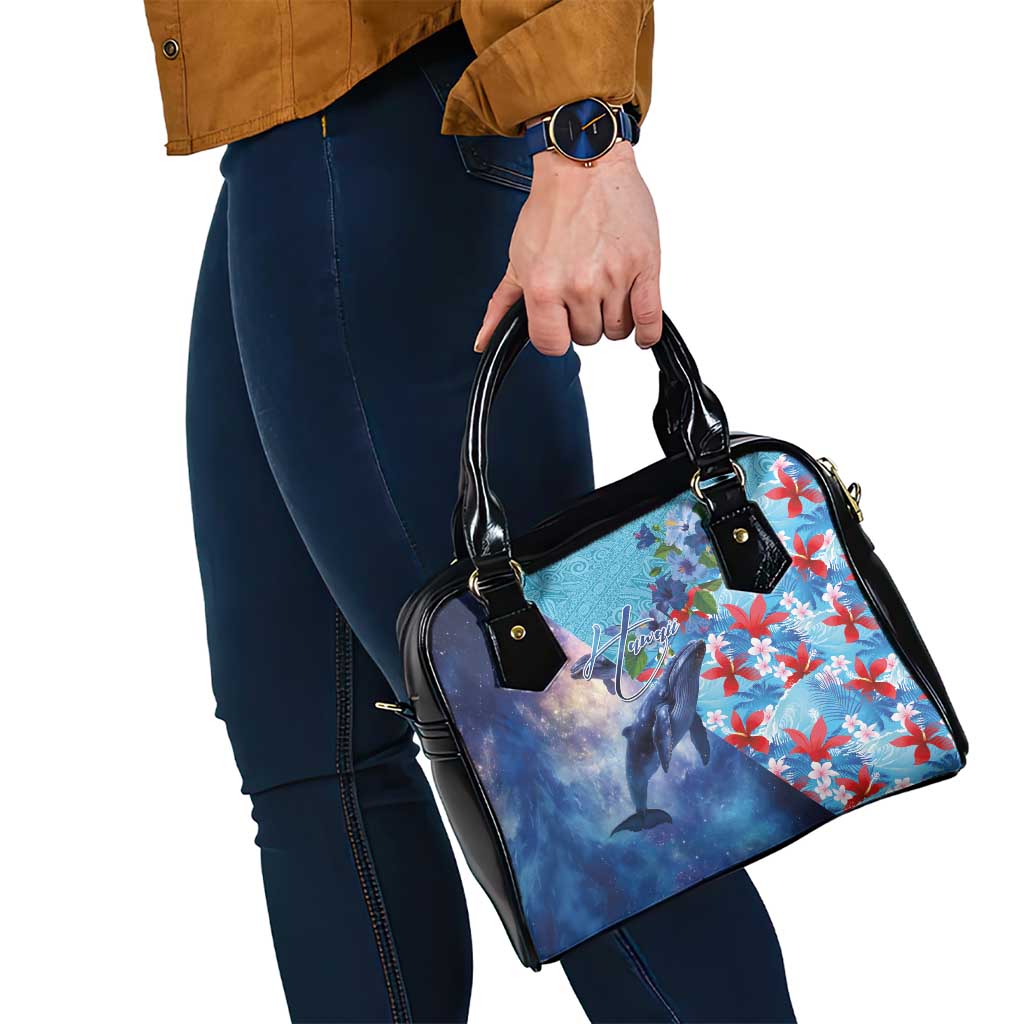 Hawaii Aloha Whales Shoulder Handbag Hibiscus and Whales with Polynesian Pattern - Polynesian Pride