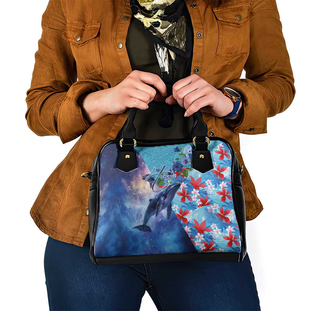 Hawaii Aloha Whales Shoulder Handbag Hibiscus and Whales with Polynesian Pattern - Polynesian Pride
