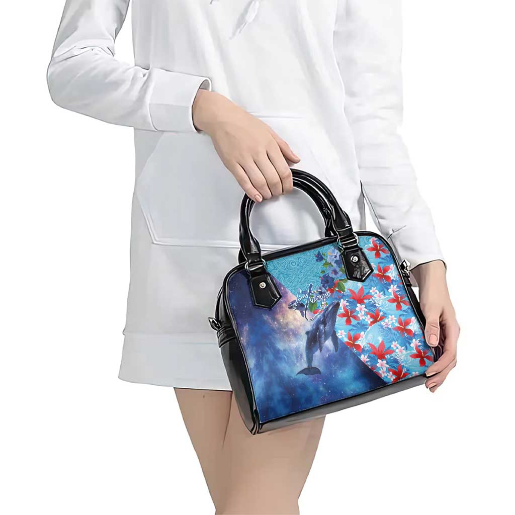 Hawaii Aloha Whales Shoulder Handbag Hibiscus and Whales with Polynesian Pattern - Polynesian Pride