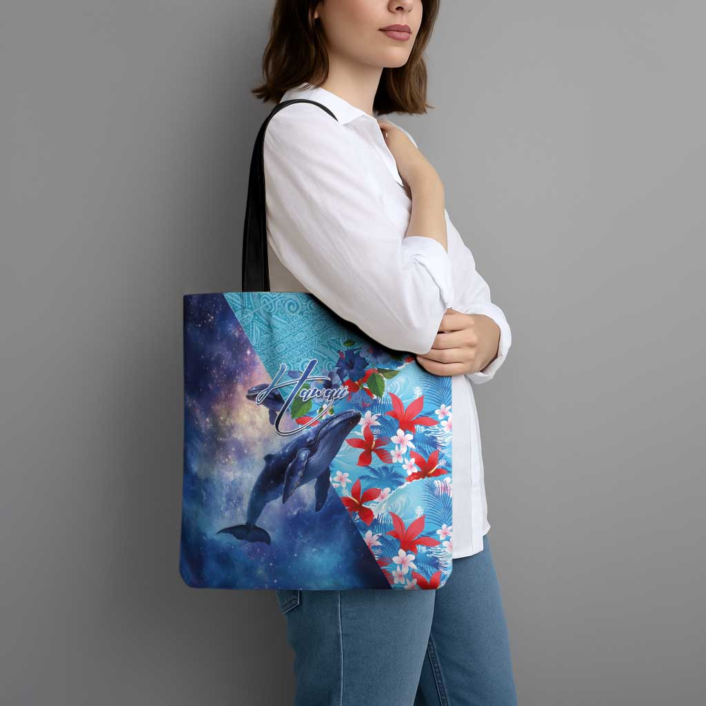 Hawaii Aloha Whales Tote Bag Hibiscus and Whales with Polynesian Pattern LT03 - Polynesian Pride
