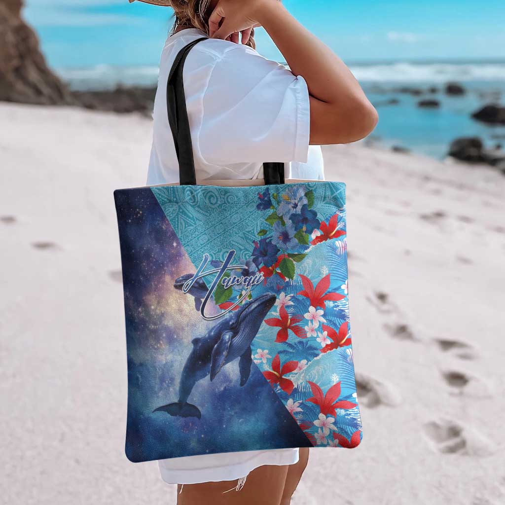 Hawaii Aloha Whales Tote Bag Hibiscus and Whales with Polynesian Pattern LT03 - Polynesian Pride