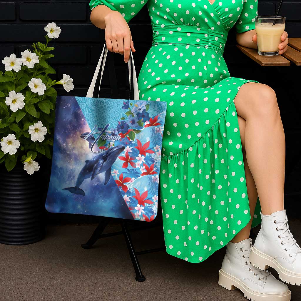 Hawaii Aloha Whales Tote Bag Hibiscus and Whales with Polynesian Pattern LT03 - Polynesian Pride