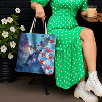 Hawaii Aloha Whales Tote Bag Hibiscus and Whales with Polynesian Pattern LT03 - Polynesian Pride