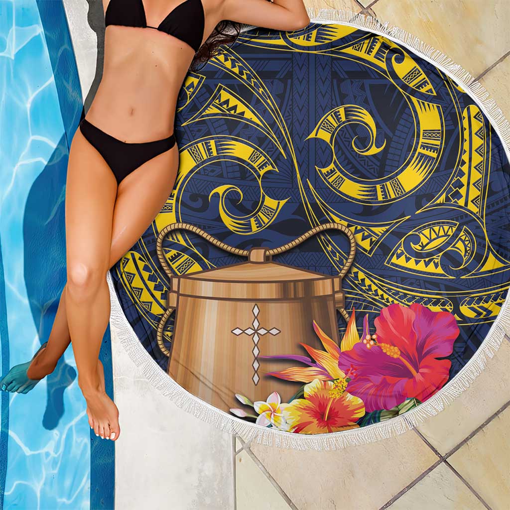 Tokelau Tokehega Day Beach Blanket Coat of Arms with Polynesian Tattoo and Hibiscus