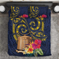 Tokelau Tokehega Day Bedding Set Coat of Arms with Polynesian Tattoo and Hibiscus LT03 Blue - Polynesian Pride