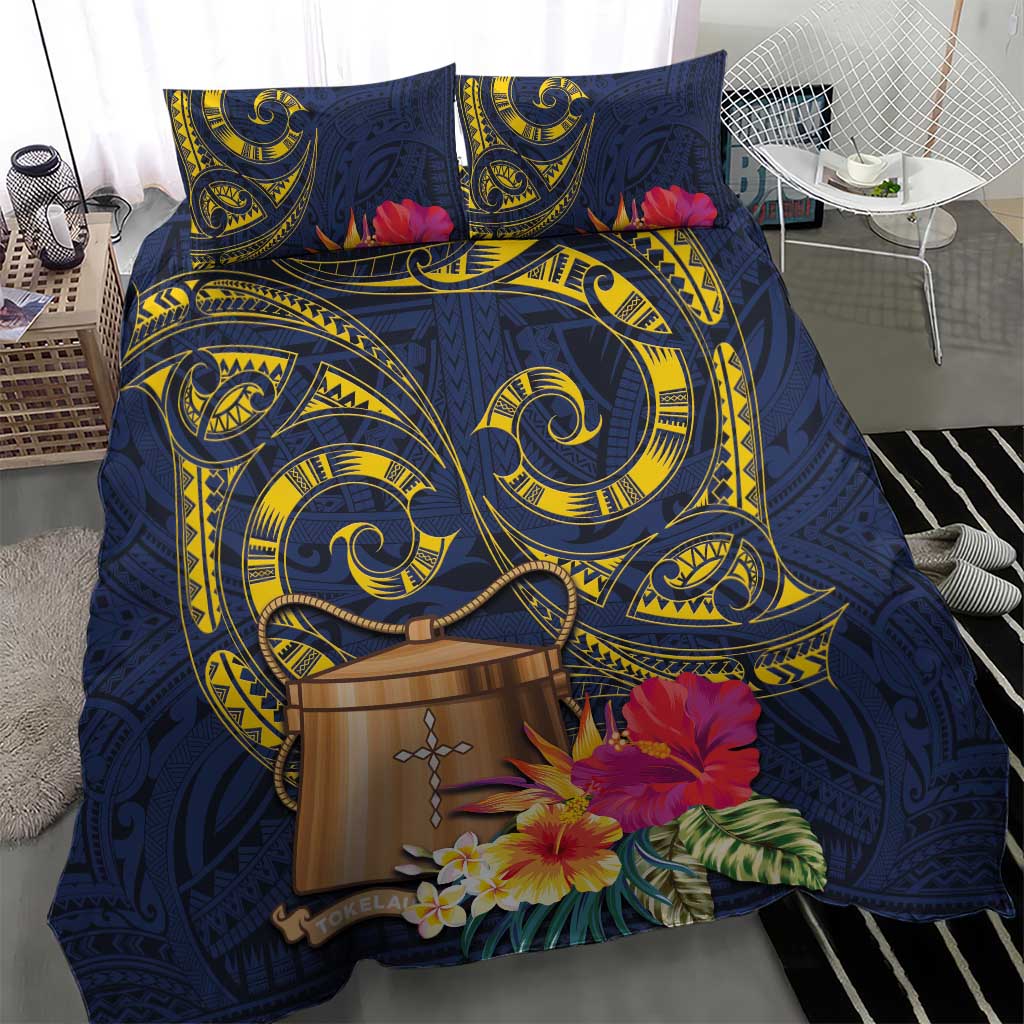 Tokelau Tokehega Day Bedding Set Coat of Arms with Polynesian Tattoo and Hibiscus LT03 - Polynesian Pride