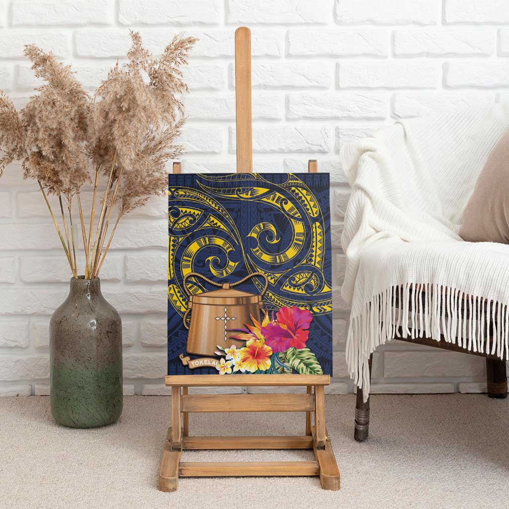 Tokelau Tokehega Day Canvas Wall Art Coat of Arms with Polynesian Tattoo and Hibiscus