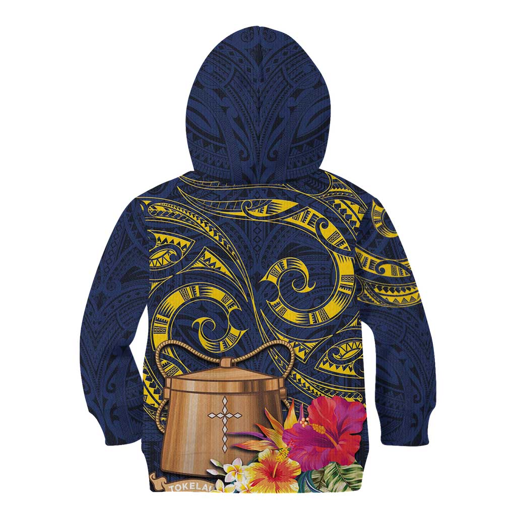 Tokelau Tokehega Day Kid Hoodie Coat of Arms with Polynesian Tattoo and Hibiscus LT03 - Polynesian Pride
