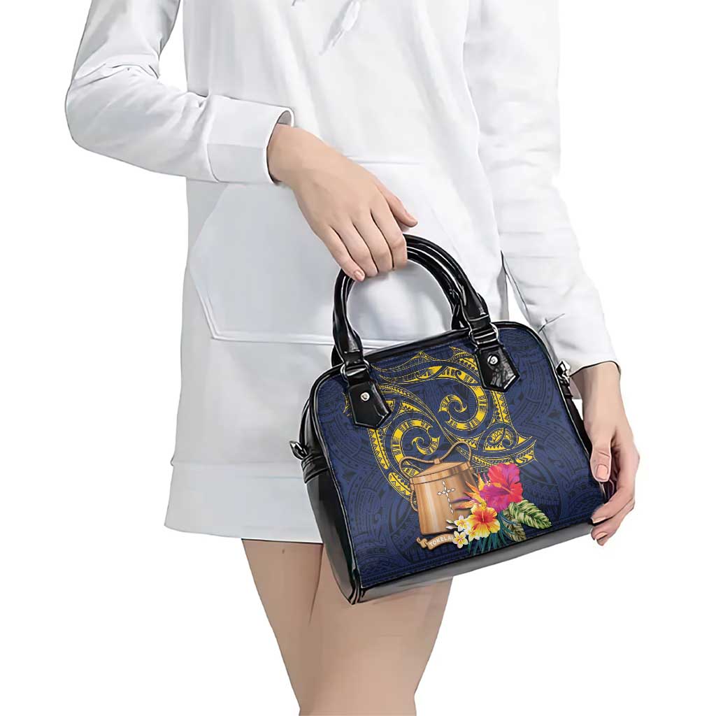 Tokelau Tokehega Day Shoulder Handbag Coat of Arms with Polynesian Tattoo and Hibiscus