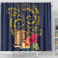 Tokelau Tokehega Day Shower Curtain Coat of Arms with Polynesian Tattoo and Hibiscus