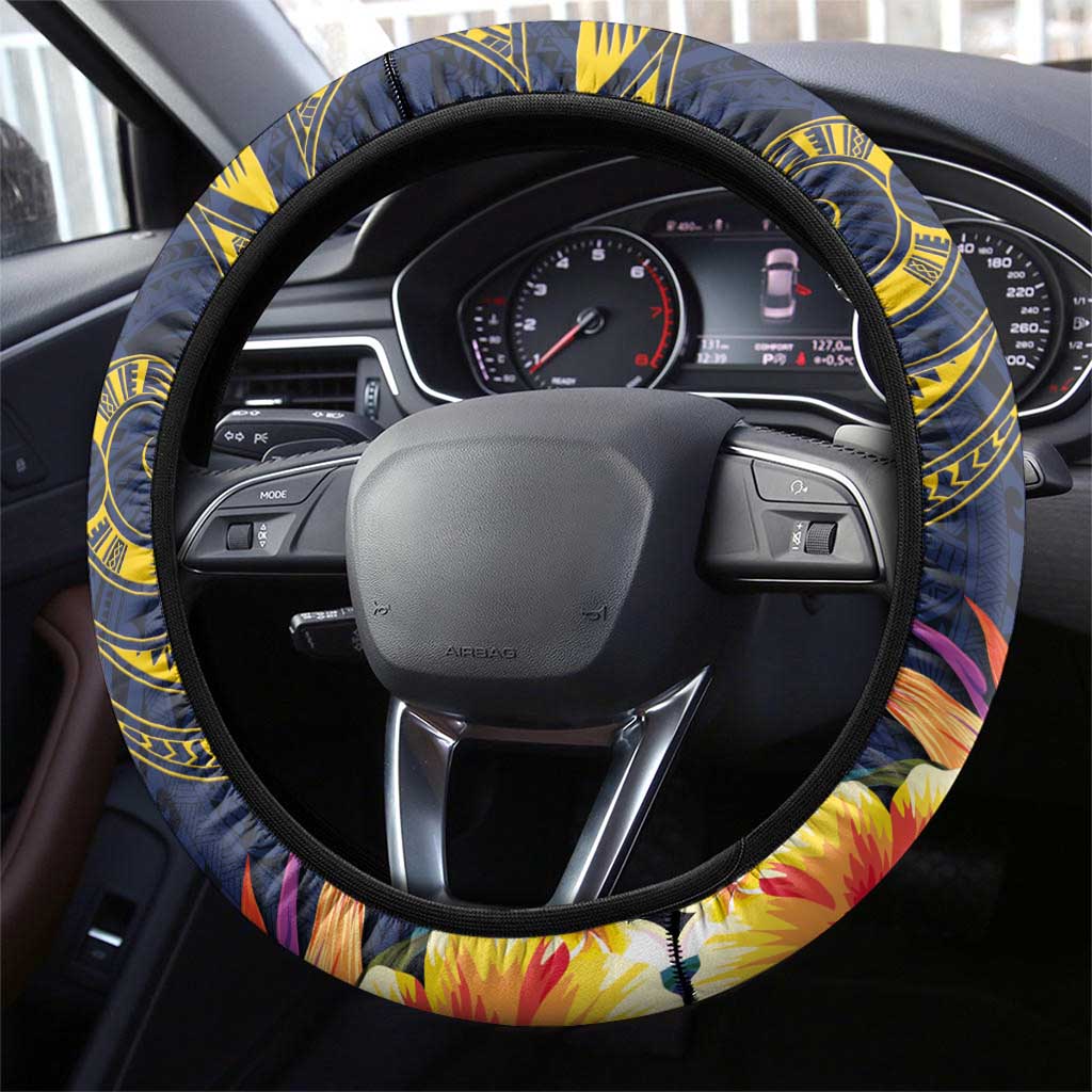 Tokelau Tokehega Day Steering Wheel Cover Coat of Arms with Polynesian Tattoo and Hibiscus LT03 - Polynesian Pride