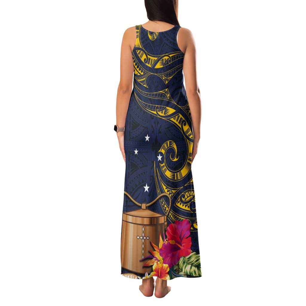 Tokelau Tokehega Day Tank Maxi Dress Coat of Arms with Polynesian Tattoo and Hibiscus LT03 - Polynesian Pride