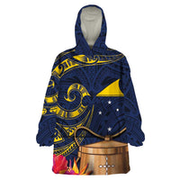 Tokelau Tokehega Day Wearable Blanket Hoodie Coat of Arms with Polynesian Tattoo and Hibiscus LT03 One Size Blue - Polynesian Pride