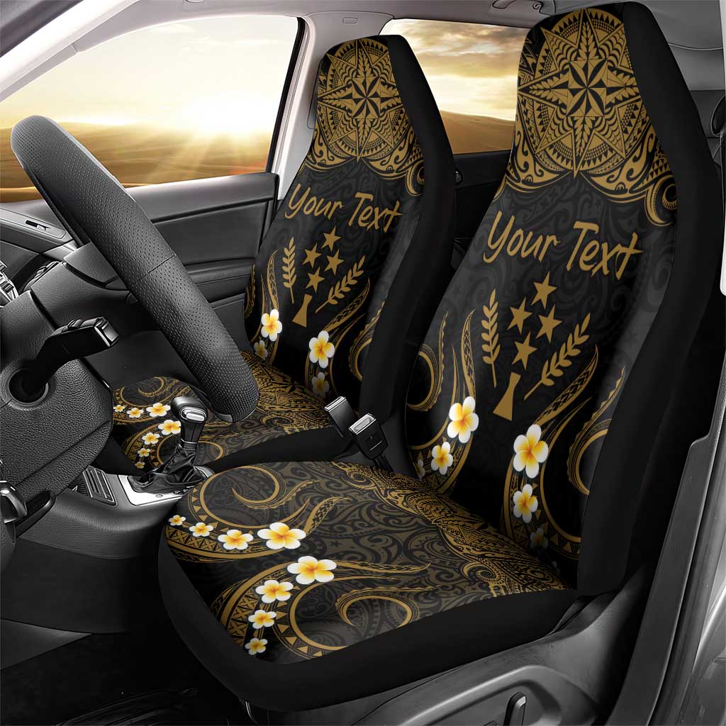 Personalised Kosrae Liberation Day Car Seat Cover Polynesian Tattoo and Plumeria Gold Color LT03 - Polynesian Pride