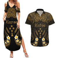 Personalised Kosrae Liberation Day Couples Matching Summer Maxi Dress and Hawaiian Shirt Polynesian Tattoo and Plumeria Gold Color LT03 Gold - Polynesian Pride