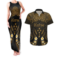 Personalised Kosrae Liberation Day Couples Matching Tank Maxi Dress and Hawaiian Shirt Polynesian Tattoo and Plumeria Gold Color LT03 Gold - Polynesian Pride