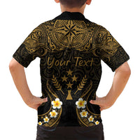 Personalised Kosrae Liberation Day Family Matching Long Sleeve Bodycon Dress and Hawaiian Shirt Polynesian Tattoo and Plumeria Gold Color LT03 - Polynesian Pride