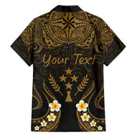 Personalised Kosrae Liberation Day Family Matching Long Sleeve Bodycon Dress and Hawaiian Shirt Polynesian Tattoo and Plumeria Gold Color LT03 - Polynesian Pride