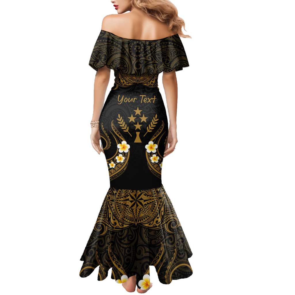 Personalised Kosrae Liberation Day Family Matching Mermaid Dress and Hawaiian Shirt Polynesian Tattoo and Plumeria Gold Color LT03 - Polynesian Pride