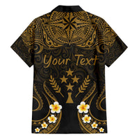 Personalised Kosrae Liberation Day Family Matching Off The Shoulder Long Sleeve Dress and Hawaiian Shirt Polynesian Tattoo and Plumeria Gold Color LT03 - Polynesian Pride