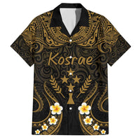 Personalised Kosrae Liberation Day Family Matching Off Shoulder Maxi Dress and Hawaiian Shirt Polynesian Tattoo and Plumeria Gold Color LT03 Dad's Shirt - Short Sleeve Gold - Polynesian Pride