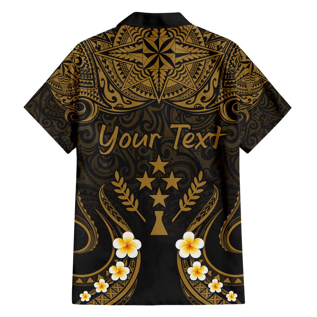 Personalised Kosrae Liberation Day Family Matching Off Shoulder Short Dress and Hawaiian Shirt Polynesian Tattoo and Plumeria Gold Color LT03 - Polynesian Pride