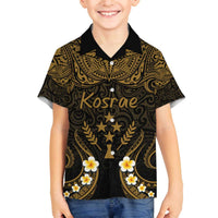 Personalised Kosrae Liberation Day Family Matching Off Shoulder Short Dress and Hawaiian Shirt Polynesian Tattoo and Plumeria Gold Color LT03 Son's Shirt Gold - Polynesian Pride