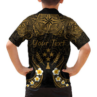 Personalised Kosrae Liberation Day Family Matching Puletasi and Hawaiian Shirt Polynesian Tattoo and Plumeria Gold Color LT03 - Polynesian Pride