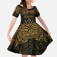 Personalised Kosrae Liberation Day Family Matching Puletasi and Hawaiian Shirt Polynesian Tattoo and Plumeria Gold Color LT03 Daughter's Dress Gold - Polynesian Pride