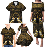 Personalised Kosrae Liberation Day Family Matching Puletasi and Hawaiian Shirt Polynesian Tattoo and Plumeria Gold Color LT03 - Polynesian Pride