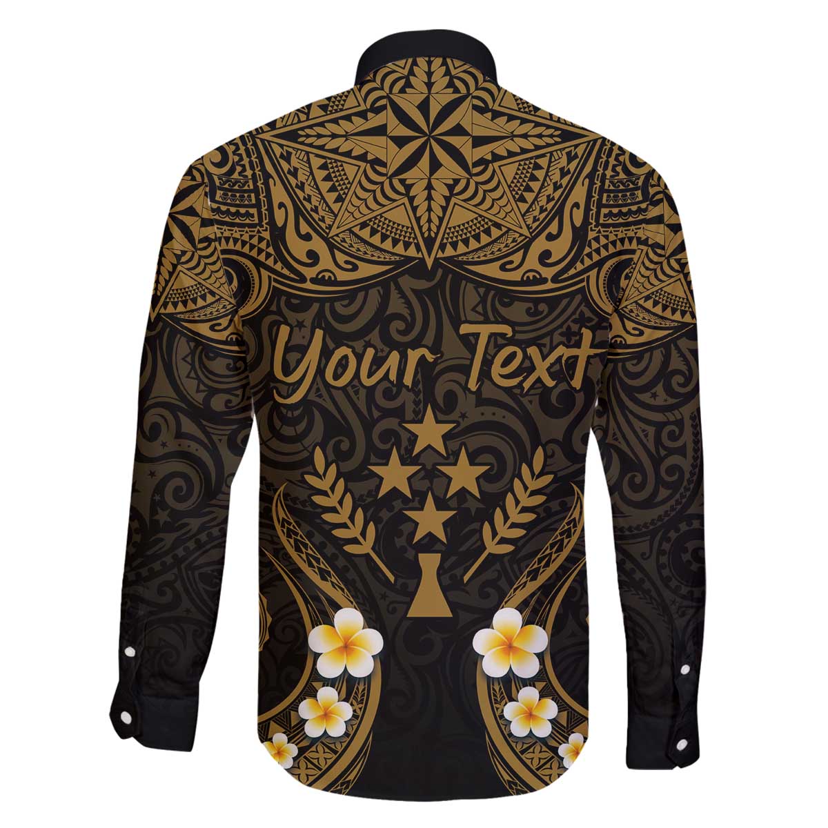 Personalised Kosrae Liberation Day Family Matching Puletasi and Hawaiian Shirt Polynesian Tattoo and Plumeria Gold Color LT03 - Polynesian Pride